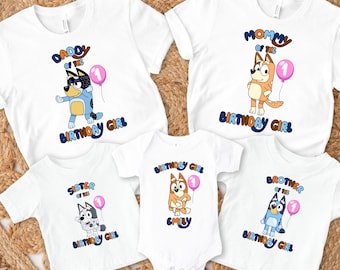 Custom Blue Dog Birthday GIRL All Characters Family Shirt Personalized Name And Age Blue Dog Shirt Blue Dog Kids Birthday Dog Mom Dad Shirt