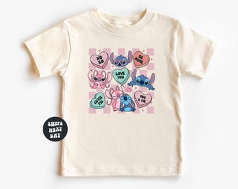 Stitch Valentine's Day Shirt Disney Valentine's Shirt Checkered Lilo and Stitch Shirt Kids Disney Shirt Stitch Shirt Stitch and Angel Shirt