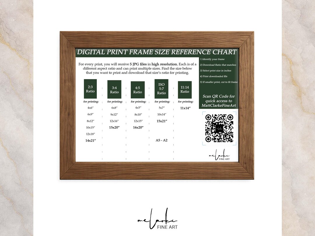 Size Guide Reference Sheet for Printable Art: Digital Products Frame ...