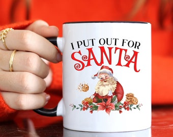 Secret Santa Coffee Mug, Retro Christmas Mug, Traditional Santa, Cute Santa Mug, Funny Christmas Mug, Sassy Santa Gift, I Put Out For Santa