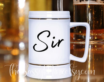 Dominant Gift Beer Stein, Sir Premium Quality Ceramic Beer Stein With Metallic Gold Accents, Great Gift Idea For Your Alpha Male, 22oz Stein