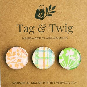 Whimsical Floral Glass Magnets: Handmade Colorful Fridge Decor, Set of 3