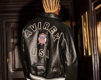 Avirex USA leren herenjas, vintage bomberjack, varsity streetwearjas voor heren, retro hiphopjas, Amerikaanse patchjas, cadeau