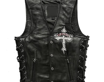 90's Men's Black Leather Vest, Men's Vintage Black Leather Vest, Men's Black Leather Vest, Handmade Black Leather Vest Men's, Gift For Him