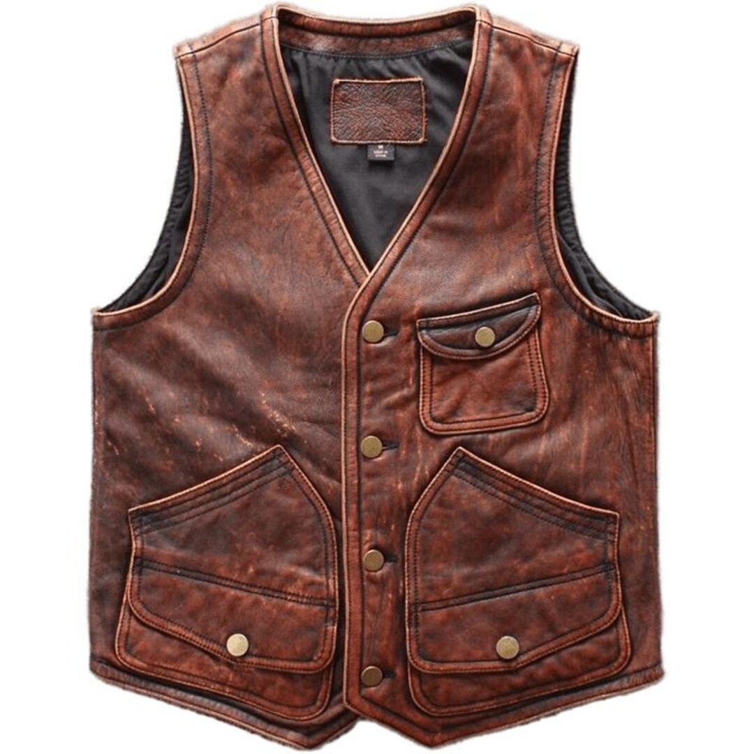 90's Men's Brown Leather Vest, Men's Vintage Brown Leather Vest, Men's ...
