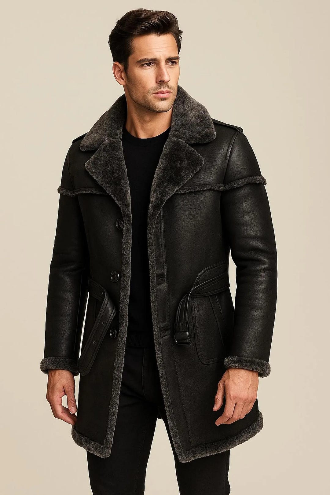 Natural Men's Shearling Coat main image 1