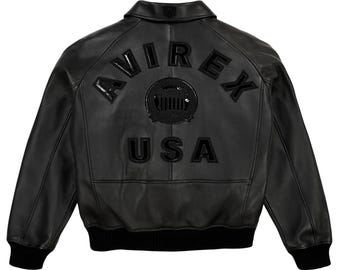Men's Avirex USA Leather Jacket, Vintage Bomber Style, Varsity