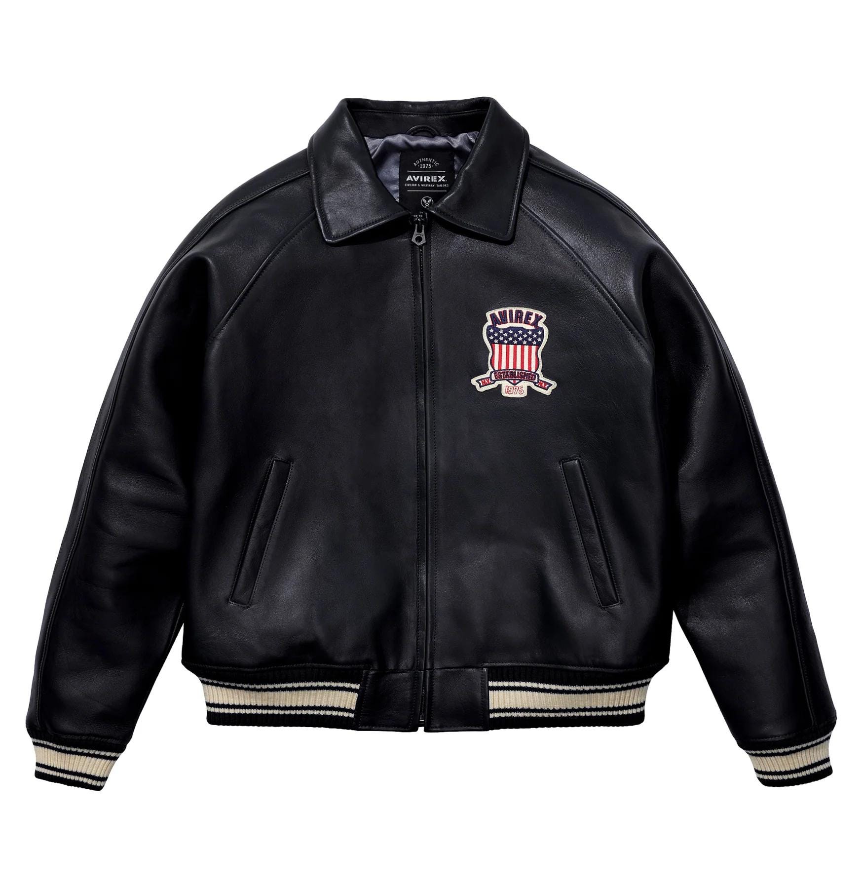 Men's Avirex USA Leather Jacket, Vintage Bomber Style, Varsity