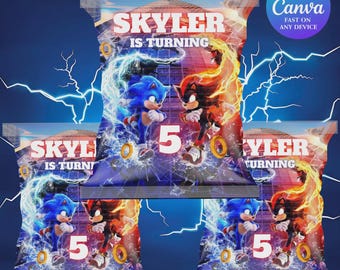 Sonic Chipbag Shadow x Sonic Birthday Hedgehog Party Boy 5. Geburtstag Party Favor Sonic Theme Party Digitale Kinder Bearbeitbare Canva Vorlage SH2