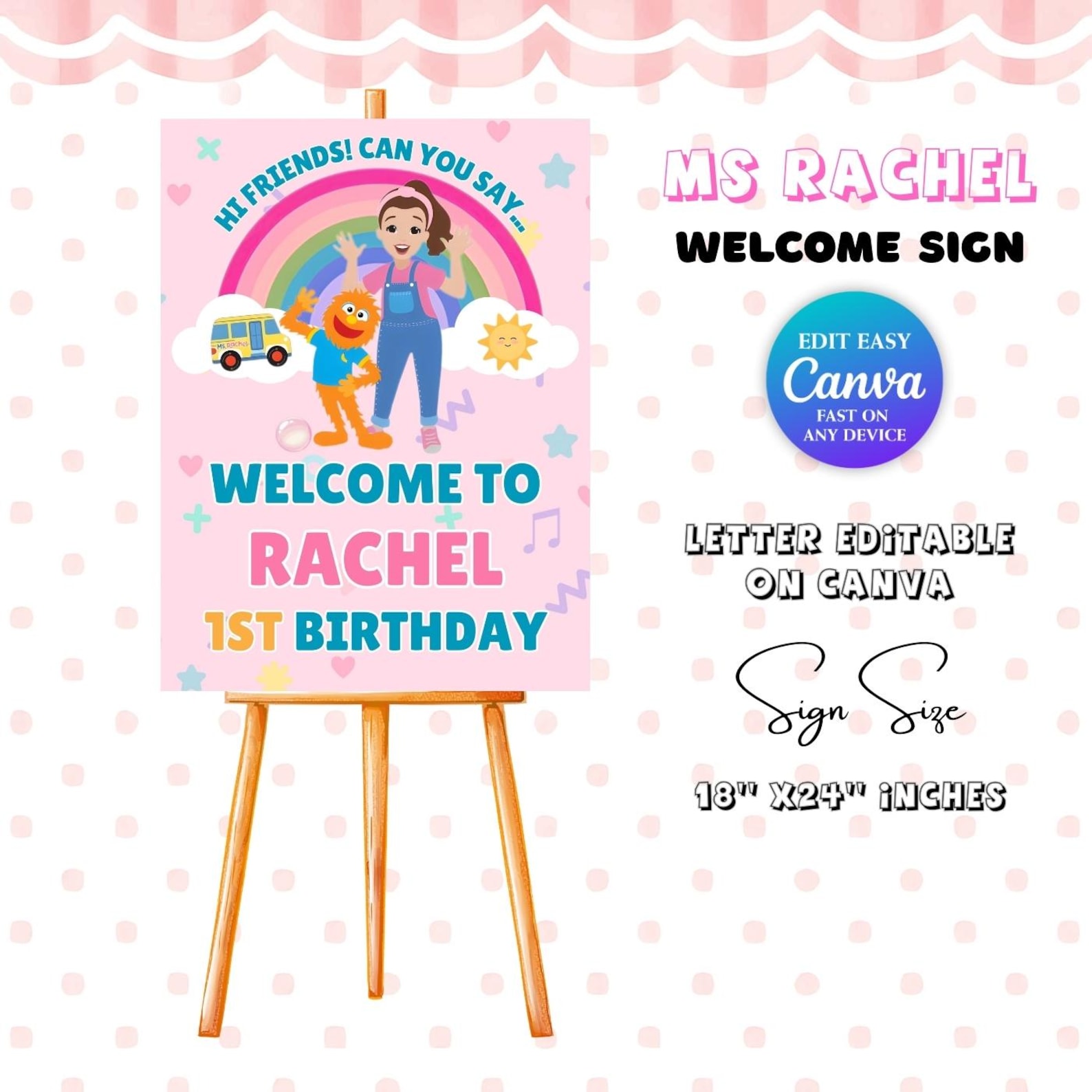 Welcome Back Rochel Ms Rachel Welcome Sign Printable | 1st Birthday Party Sign | Editable ...