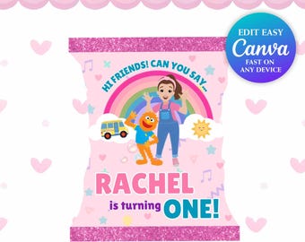 Sacchetto di patatine modificabile Ms Rachel Bomboniera per feste Ms Rachel / Decorazioni per feste di apprendimento prescolare Ms Rachel Elmo / Festa Ms Rachel, Etichetta per sacchetto di patatine