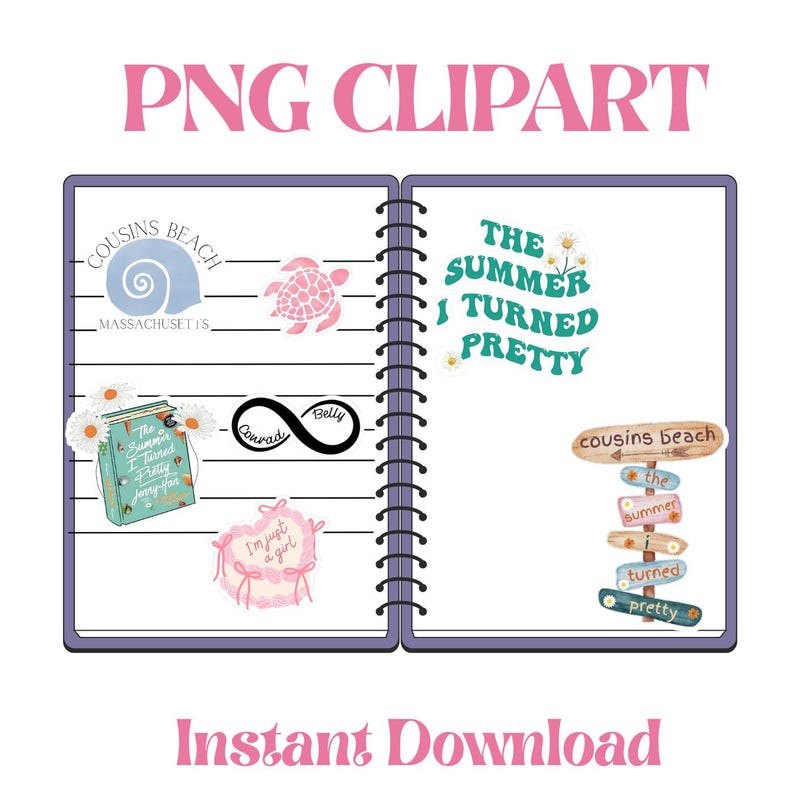 Display a printed A4 sheet of sticker paper filled with multiple designs from the bundle—summer quotes, seashells, flowers, and sunglasses. Add scissors and washi tape in the frame to emphasize the DIY feel. Overlay text that says: “Print at Home or Use Digitally – Your Choice!”