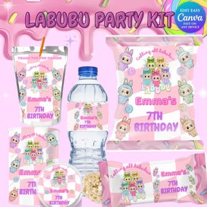 Labubu Party Decoration Bundle, Birthday Party Invite, Editable Birthday , Labubu Girl Boy Birthday Decor, Digital Download Canva| Party Kit