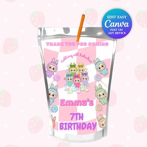 Labubu Capri Sun Label Printable | Editable Kawaii Juice Pouch Wrapper | Cute Monster Birthday Favor | Digital Party Drink Template Labub u