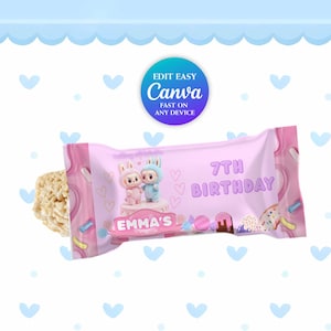 Labubu Candyland Rice Krispy Treat Bag – Cute Kawaii Kids Party Favor | Pink Birthday Snack Bag | Trendy Candy & Snack Gift