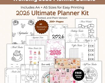 2026 Bullet Journal Bundle | Premade 200+  Pages Printable Journal Pages Digital Planner 2026 Digital Download Life Planner Pages Aesthetic