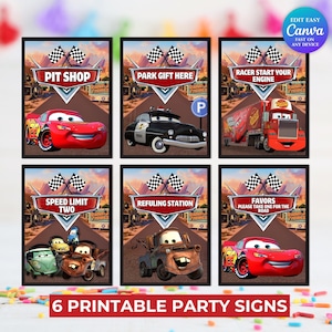 Editable Race Car Party Signs Lightning McQueen Birthday Decor Cars Racing Theme  Table Signs Prints Car Party Favors Digital Download