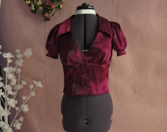 two tone burgundy wine shimmer pin-up style blouse  UK seller