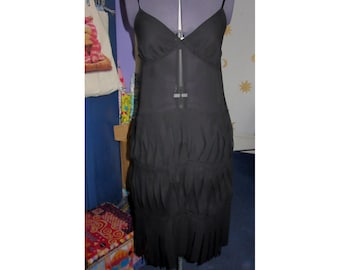 20s style black chiffon slip dress sheer dress  black nightdress UK seller