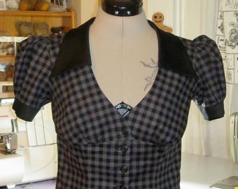 grey and black check 50s pin-up style blouse petite OOAK