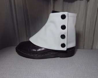 mens or womens white spats black buttons adjustable size UK seller