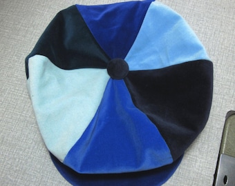 shades of blue newsboy hat bakers boy hat pimp hat in luxury cotton velvet  - UK seller