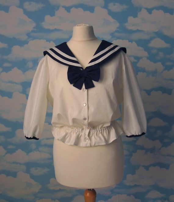 Sailor Blouse, Gathered Waist, Any Sleeve Length Any Size Any