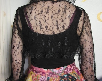 skeleton lace shrug black or black and red choice of lace edging or shawl collar halloween shrug