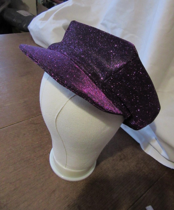 Ultra Sparkly Glitter Purple Moonlight Bakers Boy Hat Black Satin Lining or Custom Colour Combo UK Seller