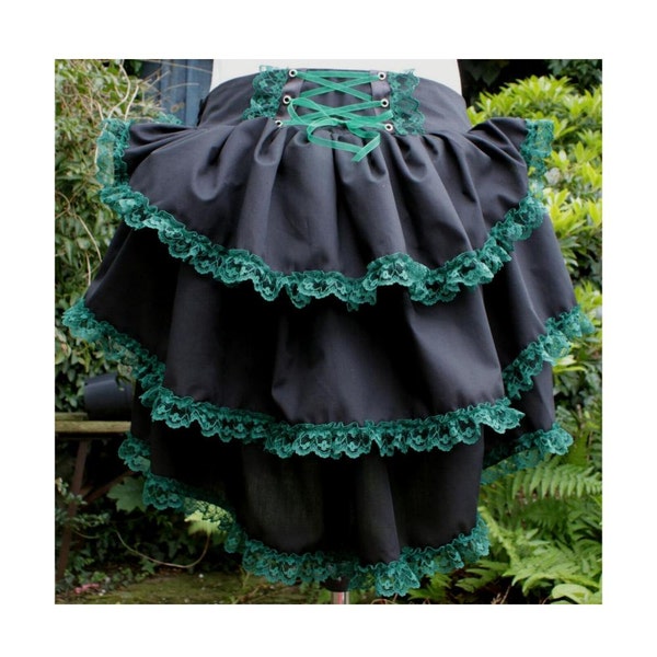 Green/Black Lace Ruched Bustle Skirt