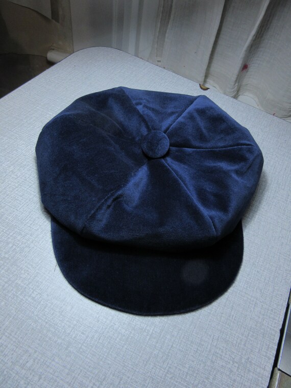 Luxury Velvet Dark Blue Bakers Boy Cap Turquoise Satin Lining | Etsy
