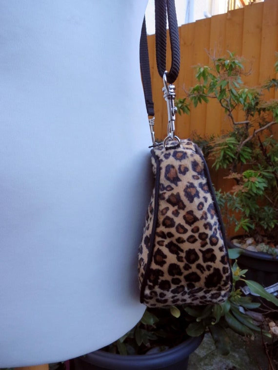 Fuzzy Leopard Print Velboa Handbag Clutch Purse With Black Piping