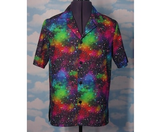 rainbow galaxy hawaiian shirt  short sleeve shirt gender neutral OOAK UK seller