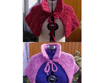 hand knitted capelet wool shawl knitted in variegated yarn carnation pink or red berries UK seller