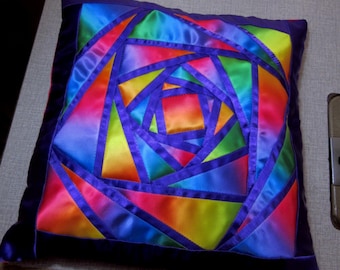 rainbow abstract rose patchwork cushion cover 14" square with or without pad choice of 2