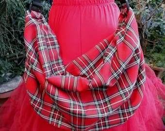 tartan bag slouch bag with zip top and adjustable strap. any pattern plaid hobo bag UK seller