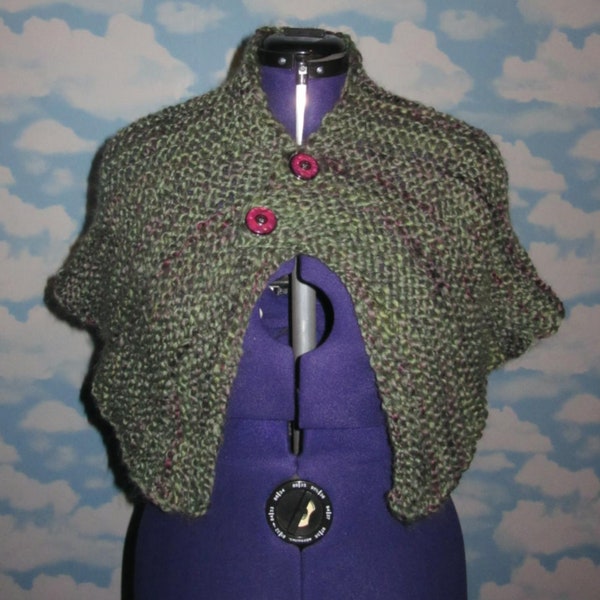 hand knit mini shawl wool capelet knitted in Gypsy shade fern ode to Outlander sz L UK seller