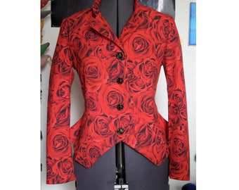 red rose jacket with pleated back detail. riding jacket. one of a kind UK seller
