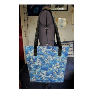 extra large shopper japanese style waves print canvas bag beach bag UK seller