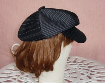 all the pinstripes bakers boy hat black + white or grey black + blue - UK seller