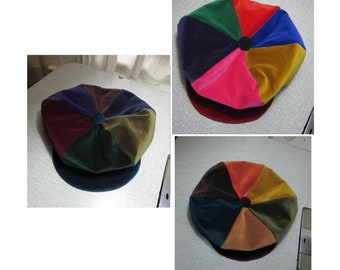 70s style luxury velvet bakers boy cap  pimp hat bright, dark or muted colours with satin lining - UK seller