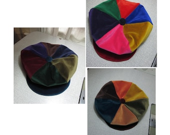 luxury velvet bakers boy cap  70s style pimp hat bright, dark or muted colours with satin lining - UK seller