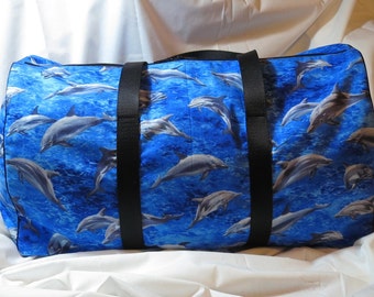 dolphin knitting bag dolphins print overnight bag holdall. OOAK