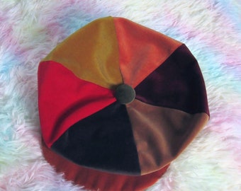 fall colors newsboy hat in colours of autumn,  gatsby hat in luxury cotton velvet  - UK seller