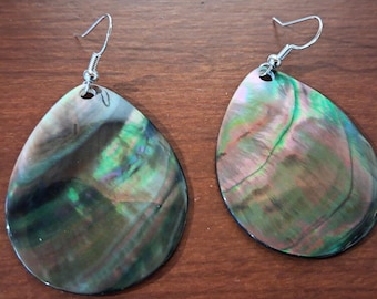 Boucles D'oreilles Percées En Nacre Abalone - Couleur Argent, Vintage, Occasion Parfait état
