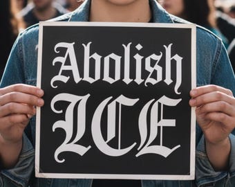 Abolish Ice Protest Sign Old English Gothic Typography Protest Sign Political Message Anti-ICE Wall Art Activist Decor Gift For Liberal Moms