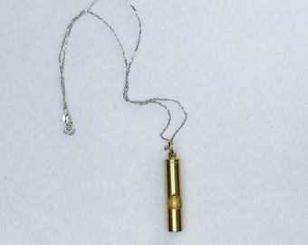 Brass Whistle Necklace Sterling Silver Chain Jewelry Emergency Outdoor Adventure Accessory Gift Idea For Friend Coworker Functional Safety