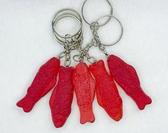 Red Fish Keychain Candy Replica Charm Accessory Bag Novelty Sweet Red Gummy Miniature Food Polymer Clay Realistic Scandinavian Treat Quirky