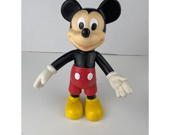 Vintage Disney Mickey Mouse Moving Arms and Legs 6.5" Inch Vinyl Toy Figure Doll