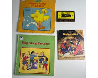 VTG Sesame Street Bounce Along Sing Along Puppet Pals Golden Book Cassette Lot